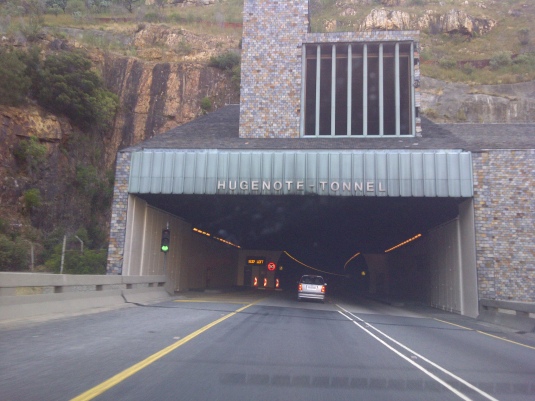 About to enter the Huguenot Tunnel, a tunnel that would lead us through oad through the Du Toitskloof mountains.